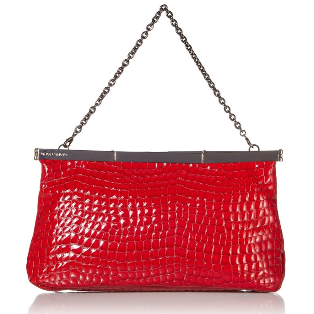 Vince Camuto Leather Jessa Clutch In Red Croc Print NWT Hard To Find